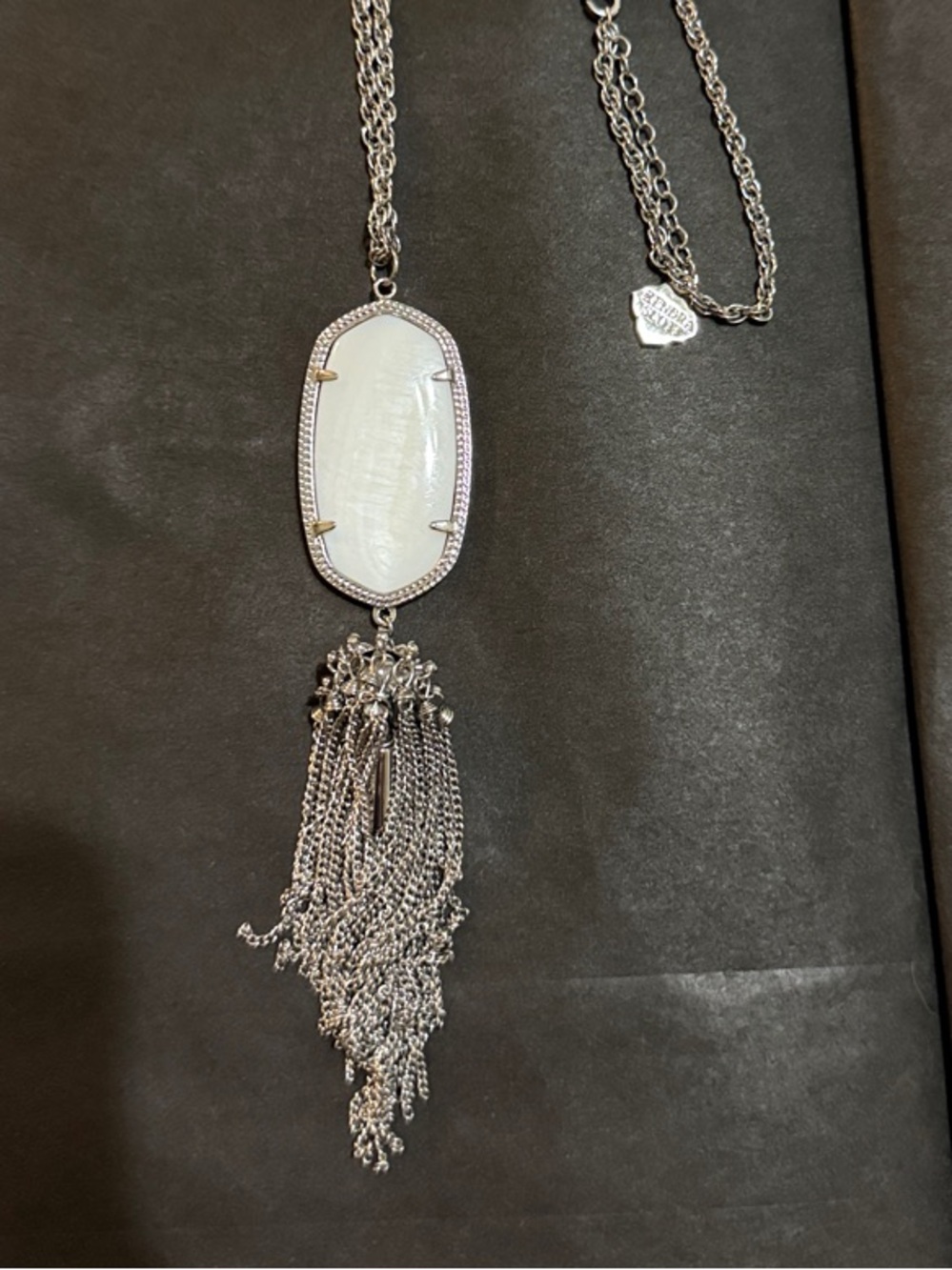 Kendra Scott Silver Necklace with White Stone and Tassel